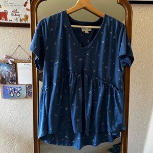 Light Blue Embroidered Short Sleeve Top